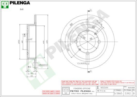 Pilenga 5392 Rear brake disc, non-ventilated 5392: Buy near me in Poland at 2407.PL - Good price!