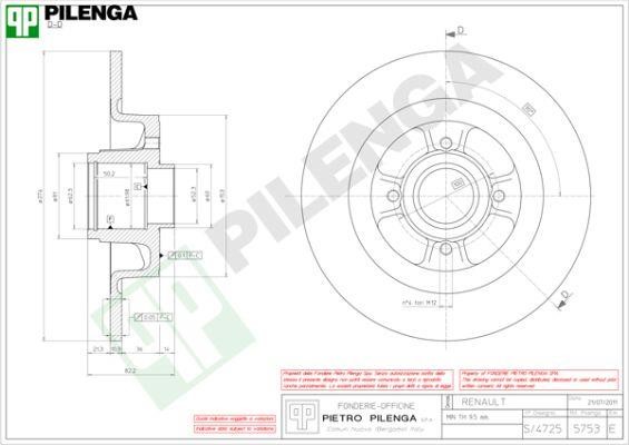Pilenga 5753 Rear brake disc, non-ventilated 5753: Buy near me in Poland at 2407.PL - Good price!