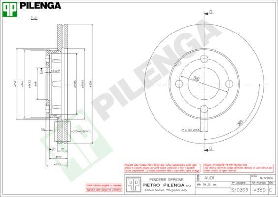 Pilenga V360 Диск гальмівний передній вентильований V360: Купити у Польщі - Добра ціна на 2407.PL!