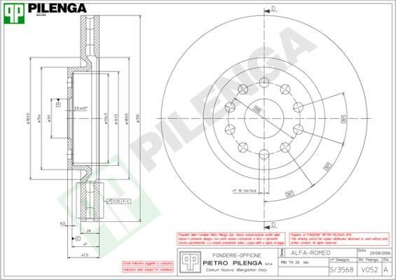 Pilenga V052 Тормозной диск передний вентилируемый V052: Отличная цена - Купить в Польше на 2407.PL!