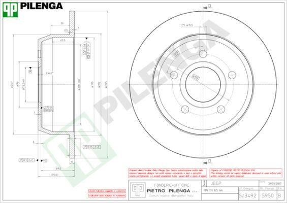 Pilenga 5950 Тормозной диск задний невентилируемый 5950: Отличная цена - Купить в Польше на 2407.PL!