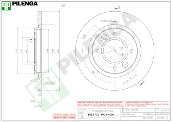 Pilenga 5086 Rear brake disc, non-ventilated 5086: Buy near me in Poland at 2407.PL - Good price!
