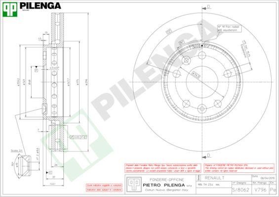 Pilenga V796 Тормозной диск передний вентилируемый V796: Отличная цена - Купить в Польше на 2407.PL!