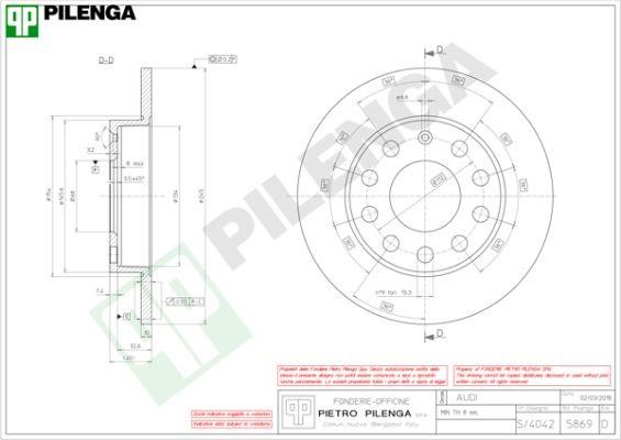 Pilenga 5869 Rear brake disc, non-ventilated 5869: Buy near me in Poland at 2407.PL - Good price!