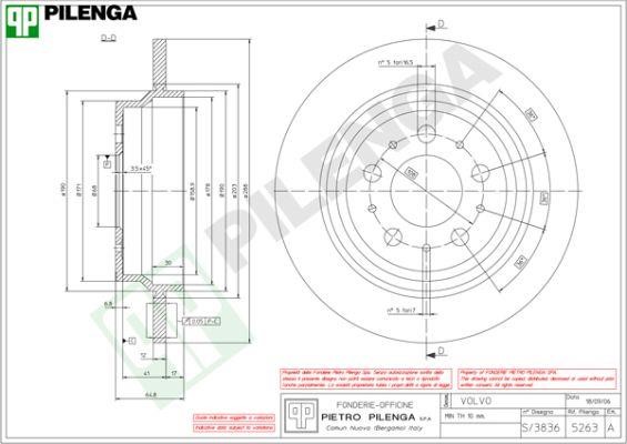 Pilenga 5263 Rear brake disc, non-ventilated 5263: Buy near me in Poland at 2407.PL - Good price!
