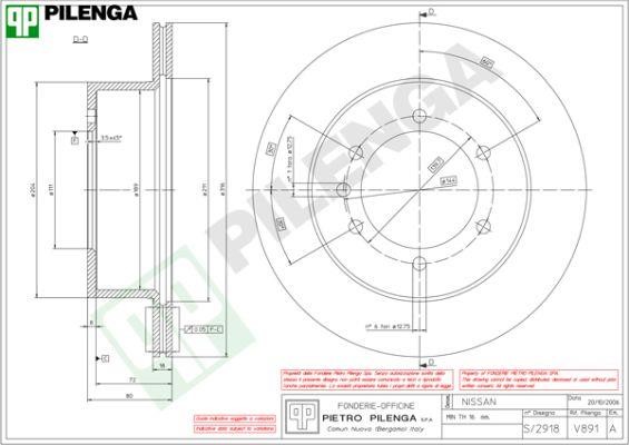 Pilenga V891 Rear ventilated brake disc V891: Buy near me in Poland at 2407.PL - Good price!