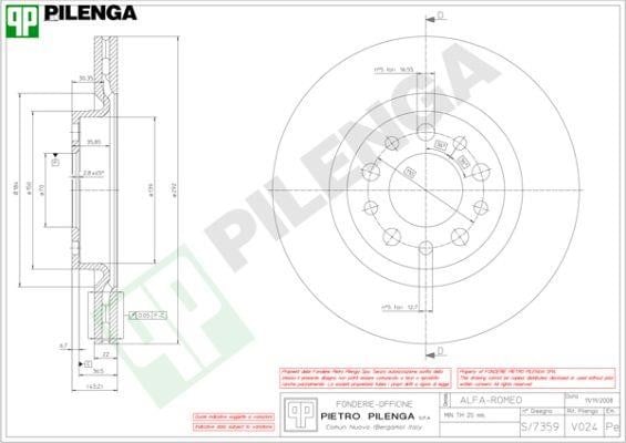 Pilenga V024 Тормозной диск задний вентилируемый V024: Отличная цена - Купить в Польше на 2407.PL!