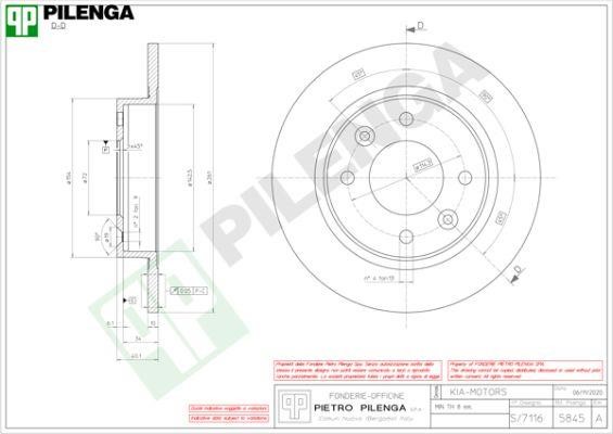 Pilenga 5845 Rear brake disc, non-ventilated 5845: Buy near me in Poland at 2407.PL - Good price!