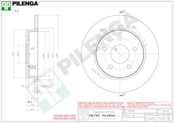 Pilenga 5282 Rear brake disc, non-ventilated 5282: Buy near me in Poland at 2407.PL - Good price!