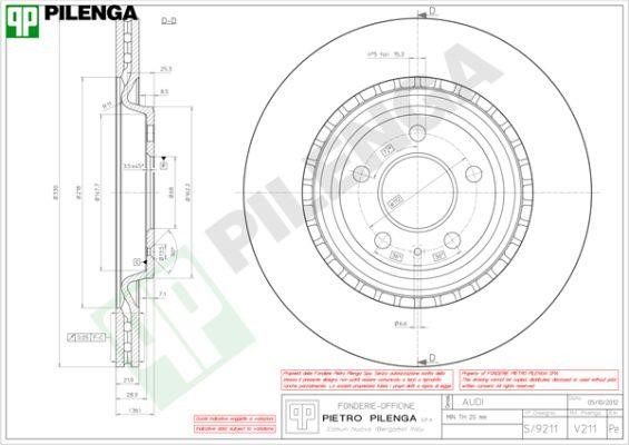 Pilenga V211 Тормозной диск задний вентилируемый V211: Отличная цена - Купить в Польше на 2407.PL!