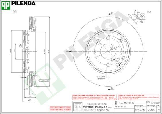 Pilenga V965 Диск гальмівний передній вентильований V965: Приваблива ціна - Купити у Польщі на 2407.PL!