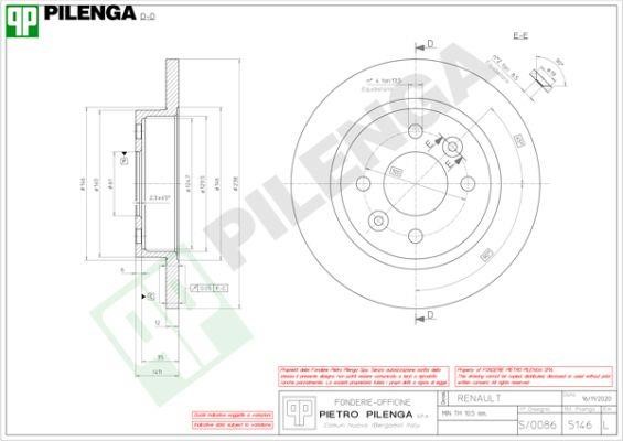 Pilenga 5146 Тормозной диск передний невентилируемый 5146: Отличная цена - Купить в Польше на 2407.PL!