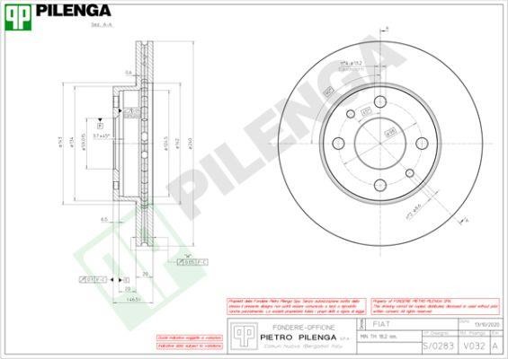 Pilenga V032 Front brake disc ventilated V032: Buy near me in Poland at 2407.PL - Good price!