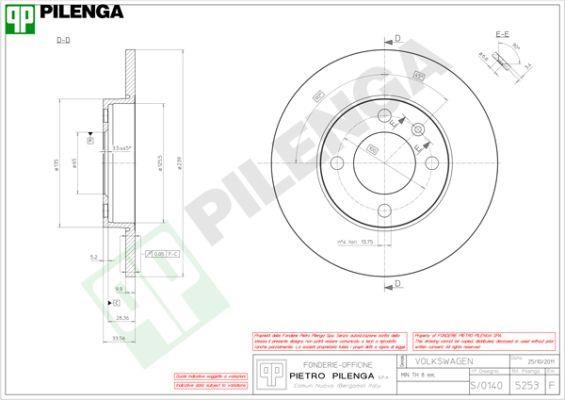 Pilenga 5253 Тормозной диск передний невентилируемый 5253: Отличная цена - Купить в Польше на 2407.PL!