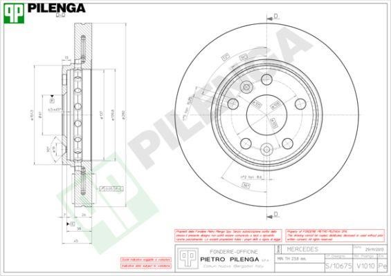 Pilenga V1010 Front brake disc ventilated V1010: Buy near me in Poland at 2407.PL - Good price!