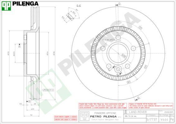 Pilenga V444 Тормозной диск передний вентилируемый V444: Отличная цена - Купить в Польше на 2407.PL!
