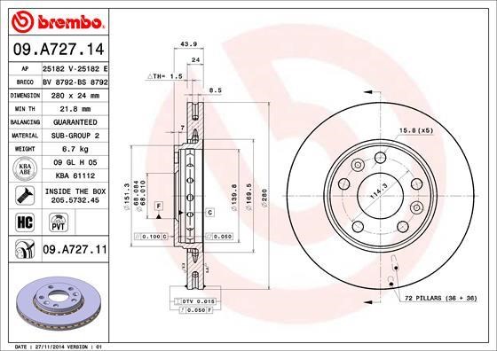 Breco BS 8792 Тормозной диск передний вентилируемый BS8792: Отличная цена - Купить в Польше на 2407.PL!