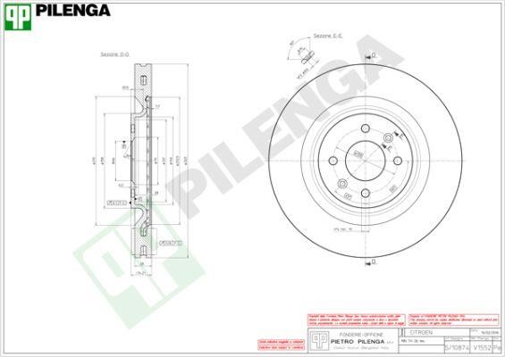 Pilenga V1552 Тормозной диск передний вентилируемый V1552: Отличная цена - Купить в Польше на 2407.PL!