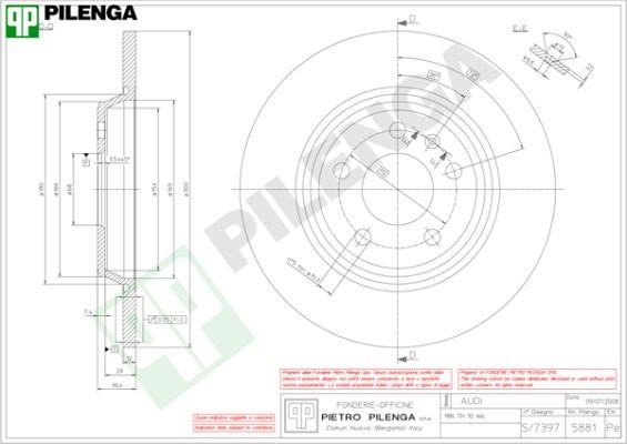 Pilenga 5881 Rear brake disc, non-ventilated 5881: Buy near me in Poland at 2407.PL - Good price!