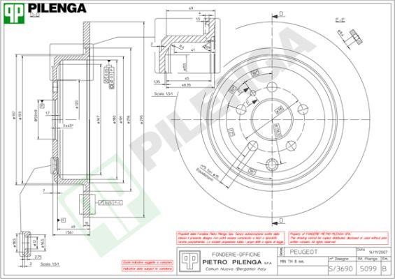 Pilenga 5099 Rear brake disc, non-ventilated 5099: Buy near me in Poland at 2407.PL - Good price!