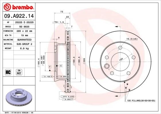 Breco BS 8835 Тормозной диск передний вентилируемый BS8835: Отличная цена - Купить в Польше на 2407.PL!