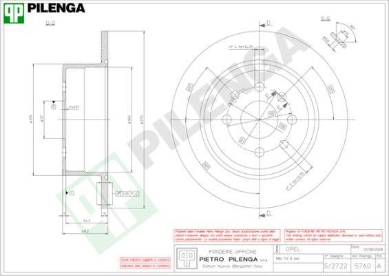 Pilenga 5760 Rear brake disc, non-ventilated 5760: Buy near me in Poland at 2407.PL - Good price!