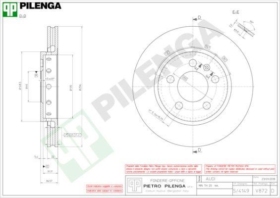 Pilenga V872 Диск гальмівний задній вентильований V872: Приваблива ціна - Купити у Польщі на 2407.PL!