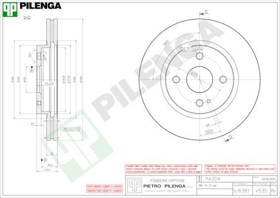 Pilenga V535 Диск гальмівний передній вентильований V535: Приваблива ціна - Купити у Польщі на 2407.PL!