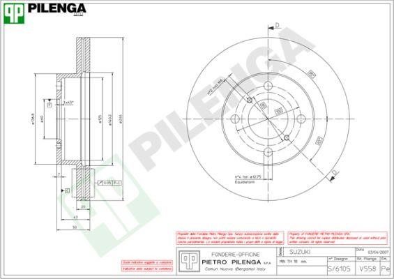 Pilenga V558 Front brake disc ventilated V558: Buy near me in Poland at 2407.PL - Good price!
