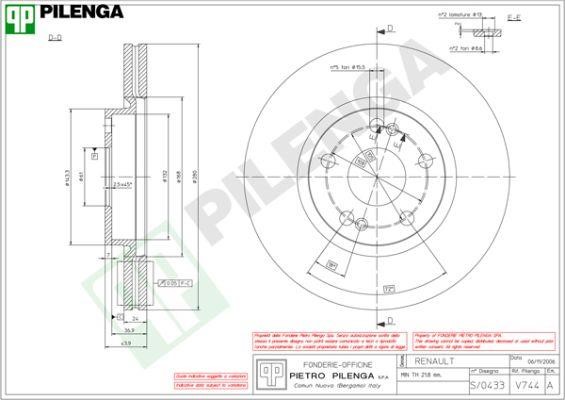 Pilenga V744 Тормозной диск передний вентилируемый V744: Отличная цена - Купить в Польше на 2407.PL!