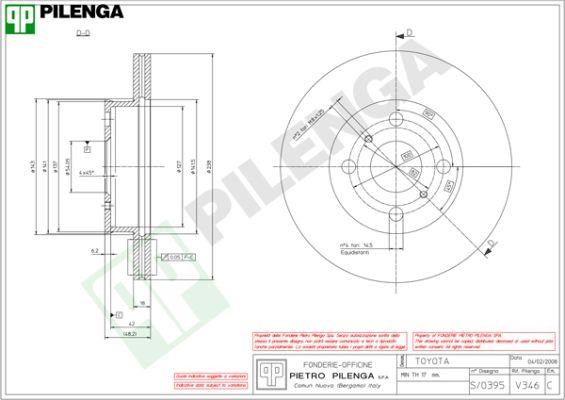 Pilenga V346 Тормозной диск передний вентилируемый V346: Отличная цена - Купить в Польше на 2407.PL!