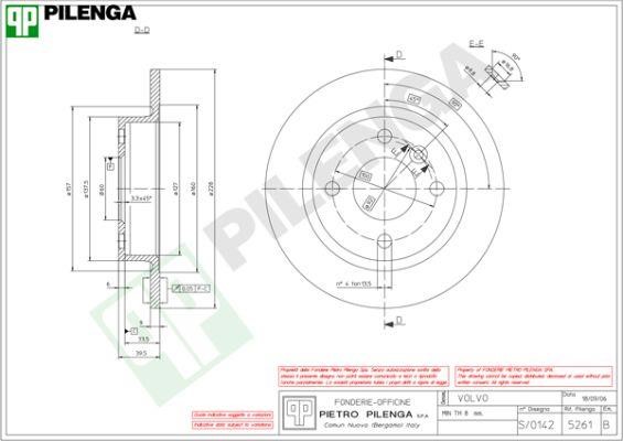 Pilenga 5261 Rear brake disc, non-ventilated 5261: Buy near me in Poland at 2407.PL - Good price!