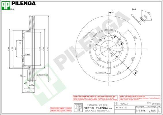 Pilenga V305 Front brake disc ventilated V305: Buy near me in Poland at 2407.PL - Good price!