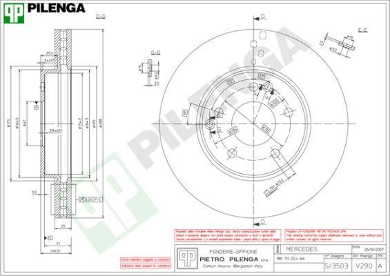 Pilenga V290 Тормозной диск передний вентилируемый V290: Отличная цена - Купить в Польше на 2407.PL!