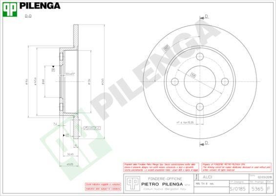 Pilenga 5365 Rear brake disc, non-ventilated 5365: Buy near me in Poland at 2407.PL - Good price!