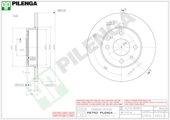 Pilenga 5024 Rear brake disc, non-ventilated 5024: Buy near me in Poland at 2407.PL - Good price!