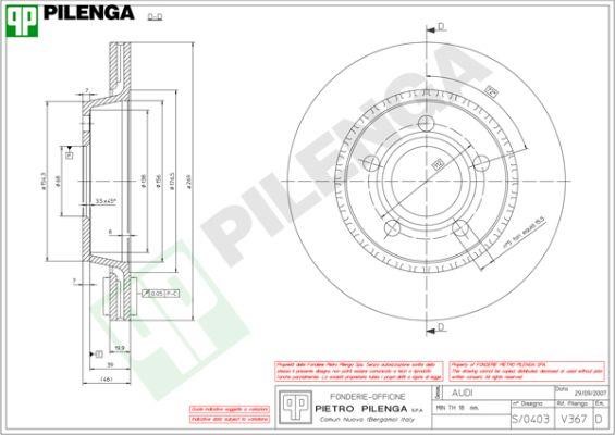 Pilenga V367 Rear ventilated brake disc V367: Buy near me in Poland at 2407.PL - Good price!