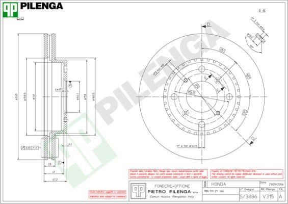 Pilenga V315 Front brake disc ventilated V315: Buy near me in Poland at 2407.PL - Good price!