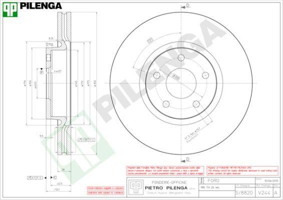 Pilenga V244 Тормозной диск передний вентилируемый V244: Отличная цена - Купить в Польше на 2407.PL!
