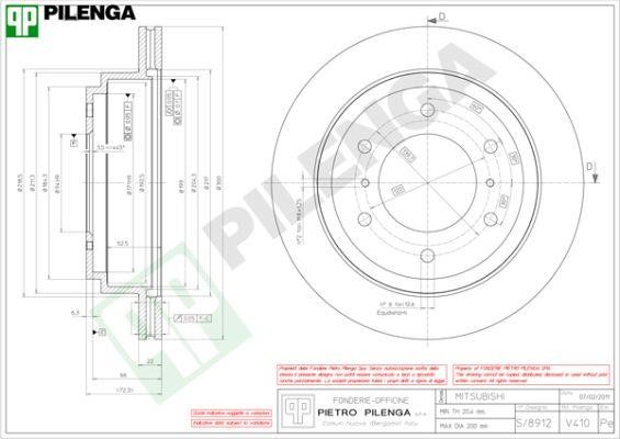 Pilenga V410 Rear ventilated brake disc V410: Buy near me in Poland at 2407.PL - Good price!