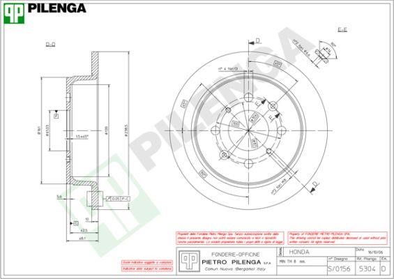 Pilenga 5304 Тормозной диск задний невентилируемый 5304: Отличная цена - Купить в Польше на 2407.PL!