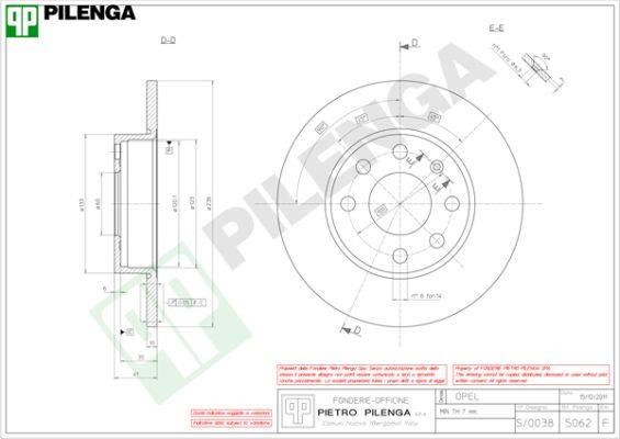 Pilenga 5062 Unventilated front brake disc 5062: Buy near me at 2407.PL in Poland at an Affordable price!