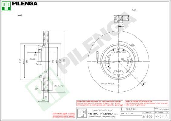 Pilenga V404 Тормозной диск передний вентилируемый V404: Отличная цена - Купить в Польше на 2407.PL!