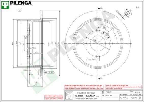 Pilenga 5279 Rear brake disc, non-ventilated 5279: Buy near me in Poland at 2407.PL - Good price!