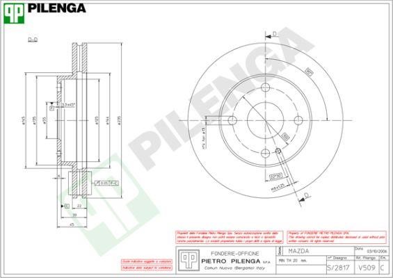 Pilenga V509 Диск гальмівний передній вентильований V509: Приваблива ціна - Купити у Польщі на 2407.PL!
