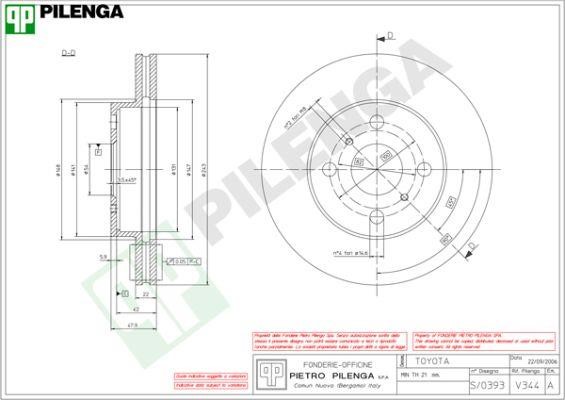 Pilenga V344 Front brake disc ventilated V344: Buy near me in Poland at 2407.PL - Good price!