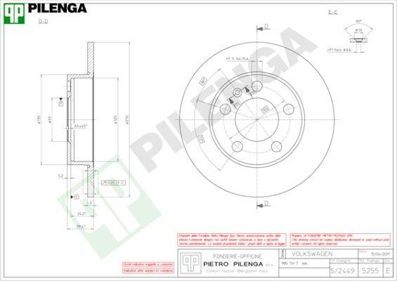 Pilenga 5255 Тормозной диск задний невентилируемый 5255: Отличная цена - Купить в Польше на 2407.PL!