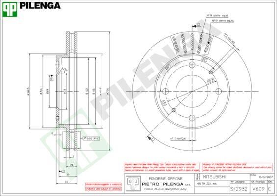 Pilenga V609 Front brake disc ventilated V609: Buy near me in Poland at 2407.PL - Good price!