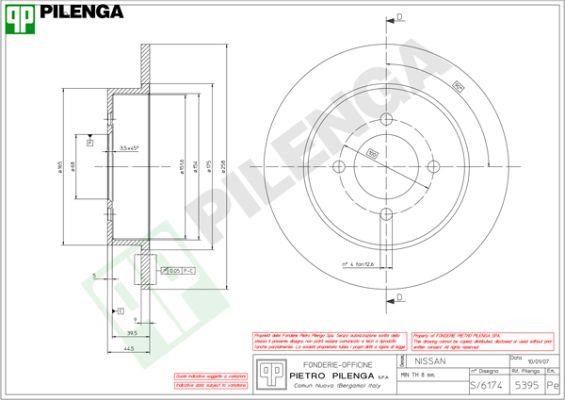 Pilenga 5395 Rear brake disc, non-ventilated 5395: Buy near me in Poland at 2407.PL - Good price!