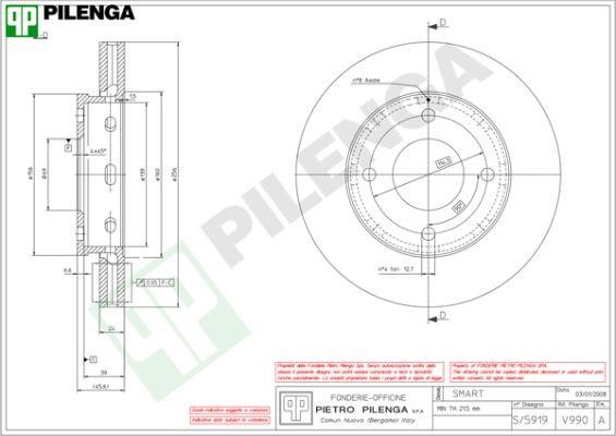 Pilenga V990 Front brake disc ventilated V990: Buy near me in Poland at 2407.PL - Good price!